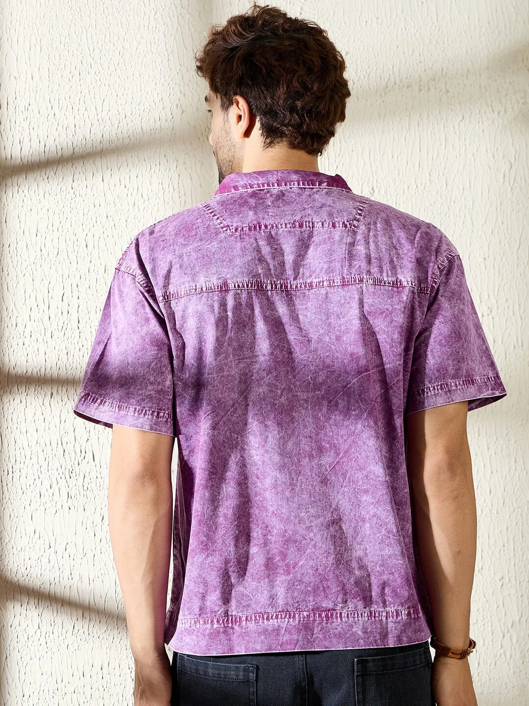 Purple Twill Quarter Zip Washed Shirt