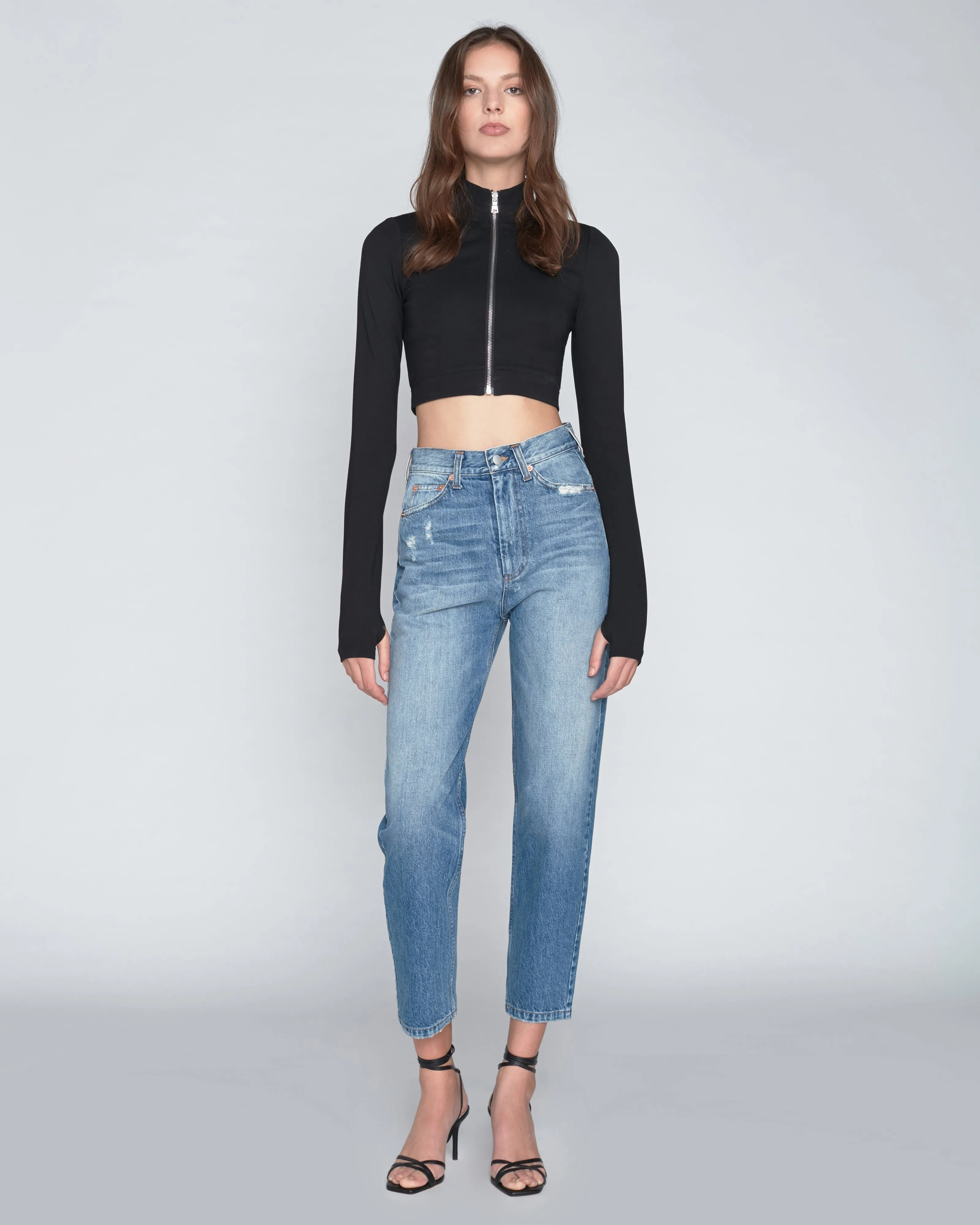 Sadie Cropped Zip Front Ponte Top