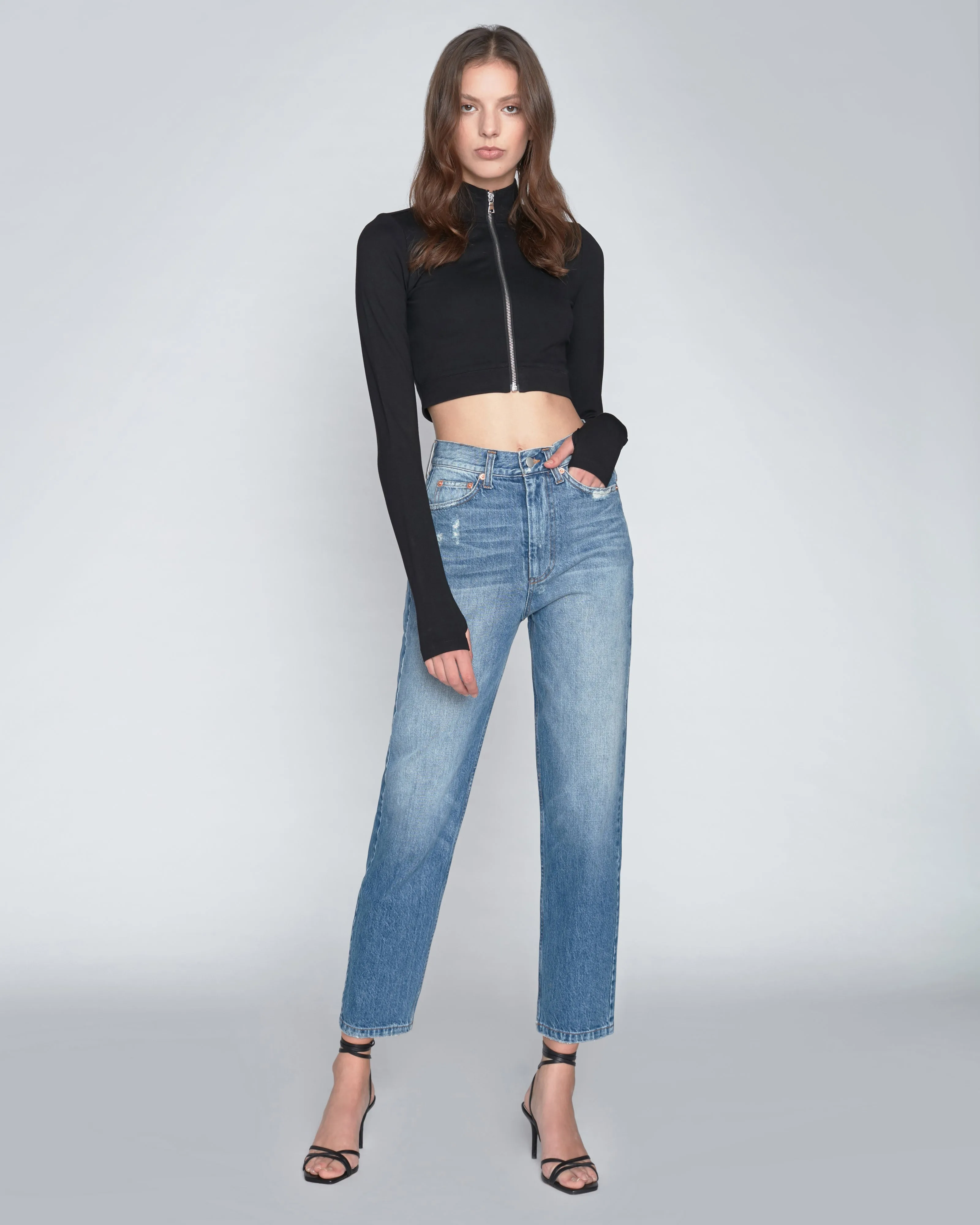 Sadie Cropped Zip Front Ponte Top
