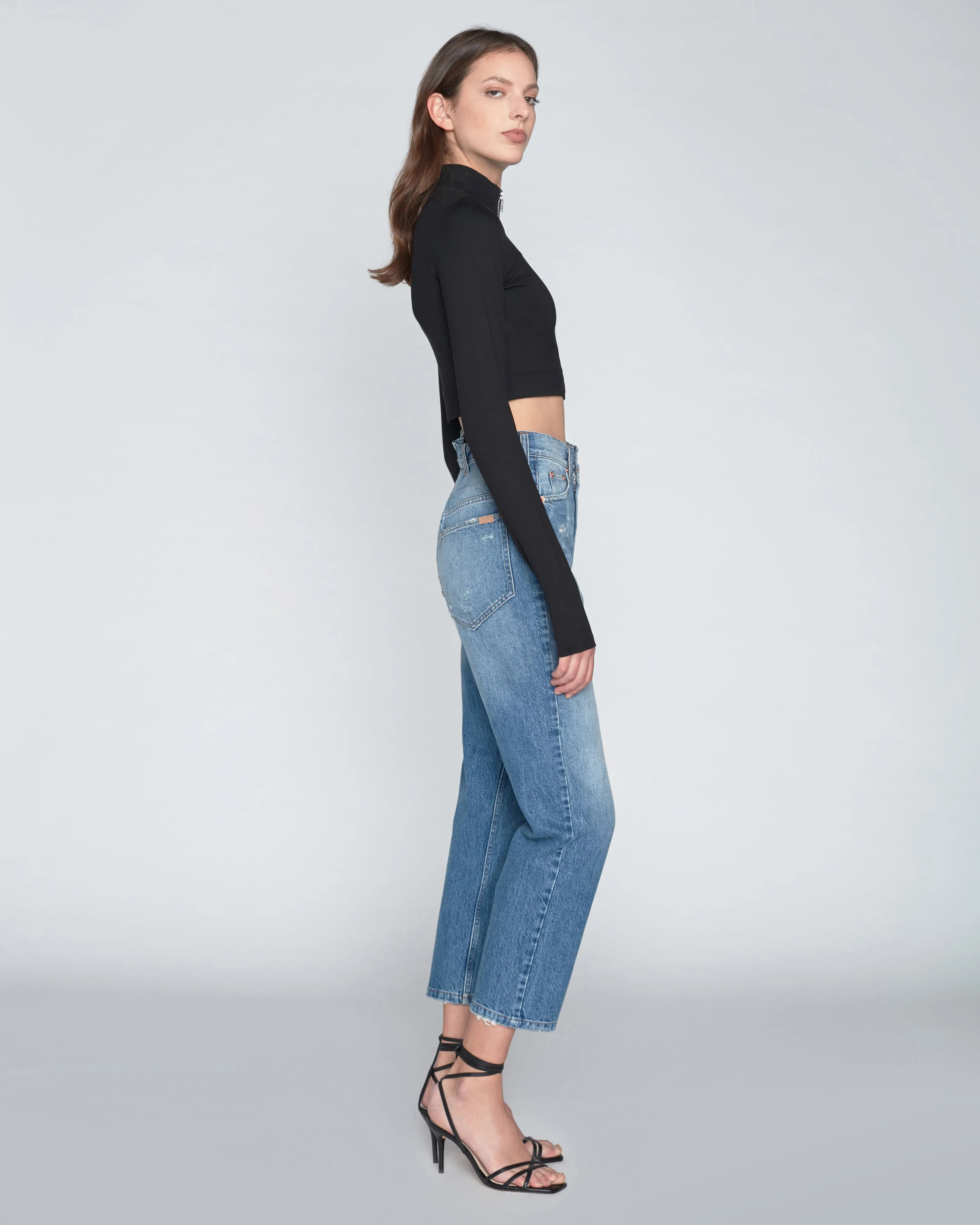 Sadie Cropped Zip Front Ponte Top