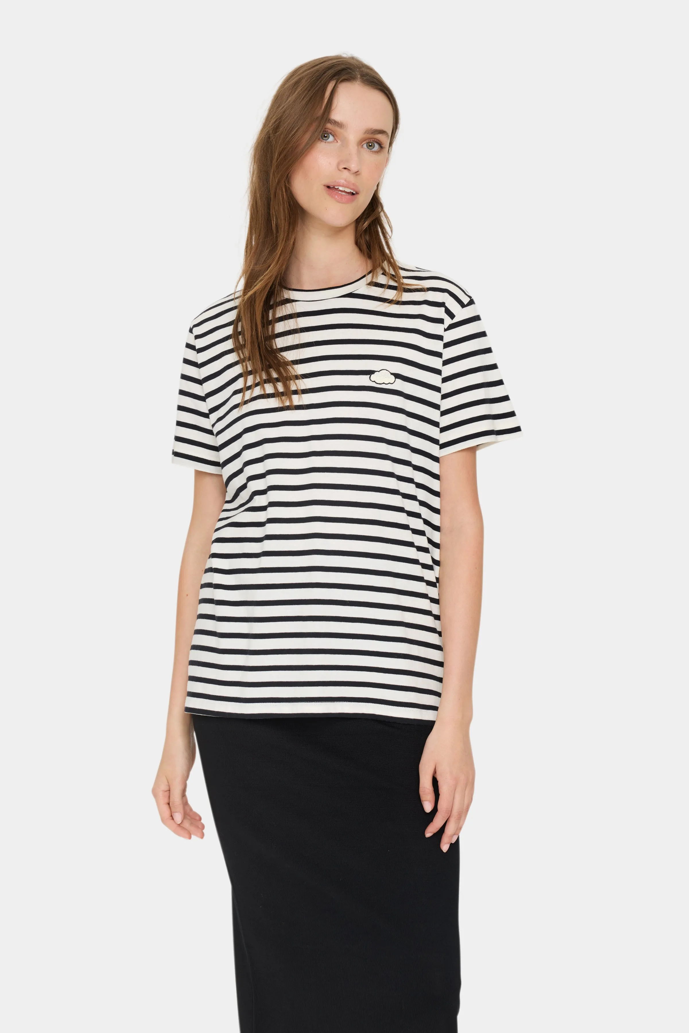Saint Tropez Ganika Cotton T-Shirt in Ice & Black Stripe