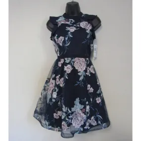 Sequin Hearts Girls Floral Embroidery Lace Dress Navy