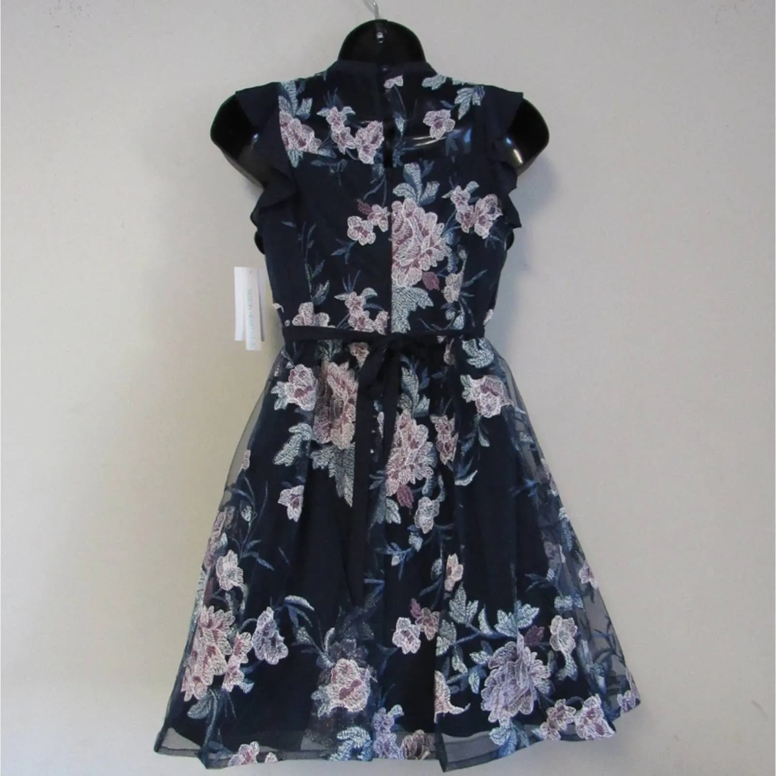 Sequin Hearts Girls Floral Embroidery Lace Dress Navy