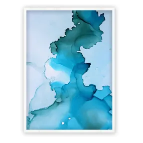 Vertical aqua blue & green abstract alcohol ink art print