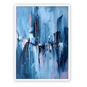 Vertical blue & pink abstract wall art print