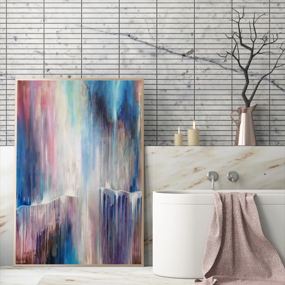 Vertical blue & purple abstract wall art print